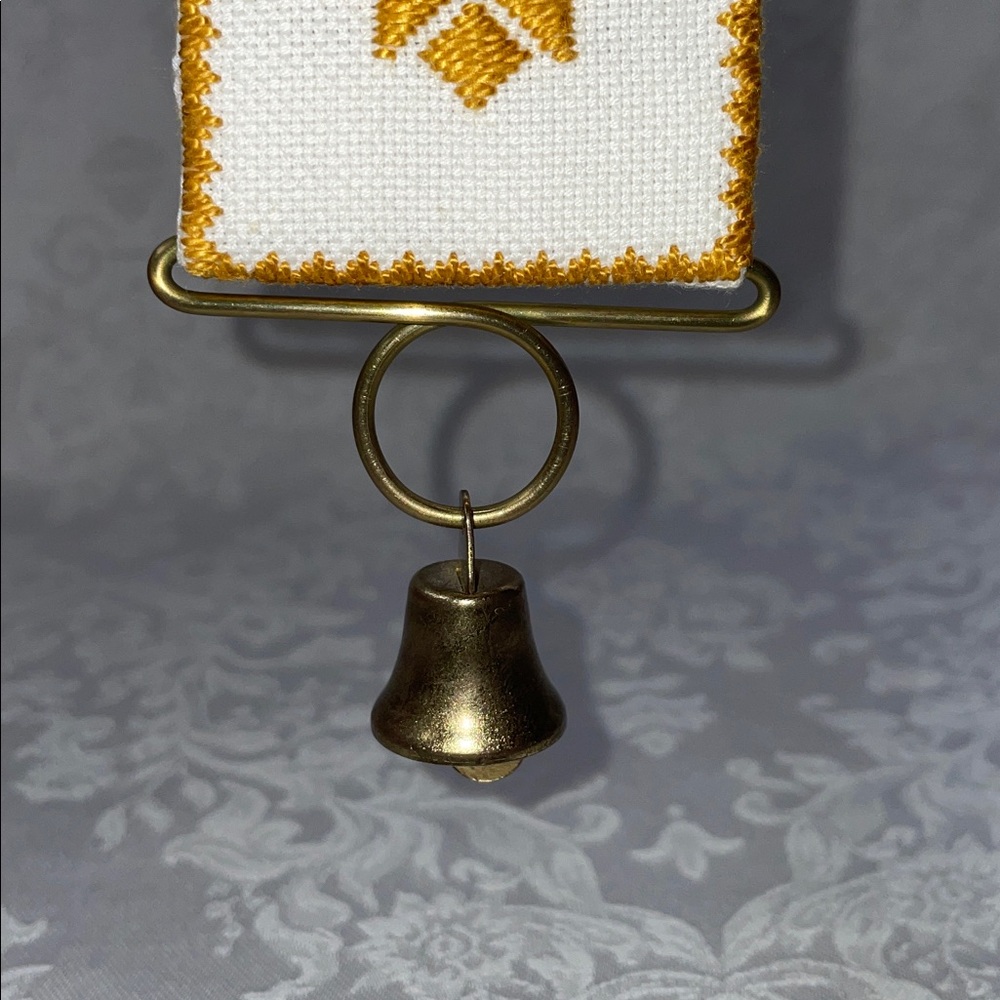Vintage Embroidered Wall Hanging with Bell - Picture 5 of 6